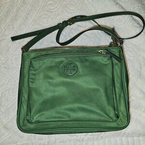 Tory Burch Green Nylon & Leather Crossbody Bag with Gold Hardware